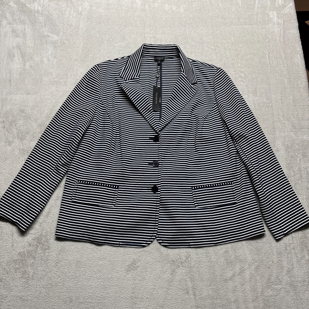 NWT Talbots Blazer Womens 3X Navy Stripe Cotton Stretch‎ Nautical Preppy Office